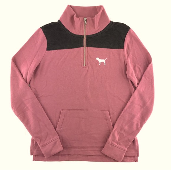 VS PINK Perfect Quarter Zip Color Block Soft Begonia Mauve Sweatshirt Sz M L - Picture 2 of 7